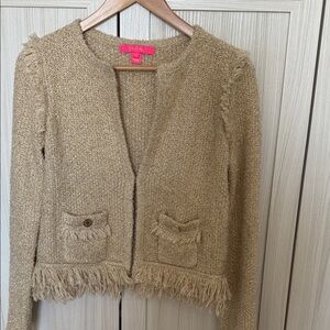 Lilly Pulitzer tan/gold Fringe Cardigan